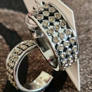 Nine West Silver Faux Crystal Hoop Earrings